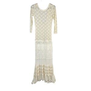 Romantic Ethereal Off White Lace Mesh Overlay Dress Cottagecore Fairycore Sz S